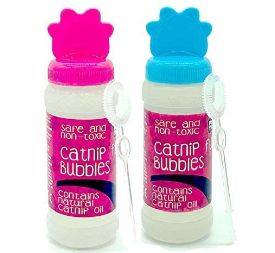 Pet Touch 2 X 120 ml Catnip Fun Bubbles for Cats and Kittens that contains NATURAL CATNIP OIL for Interactive Play (Blue & Pink (240ml))