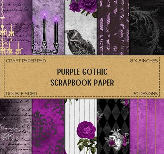 Purple Gothic Scrapbook Paper - Double Sided 8 x 8" Sheets: Decorative Craft Paper, Scrapbooking, Junk Journaling, DIY Crafts, & More
