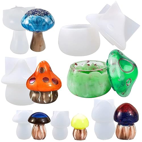 6 Pcs Mushroom Resin Moulds, FineGood Silicone Moulds for Resin Mushroom Jar Resin Moulds Silicone Epoxy Resin Mould for Home Decoration