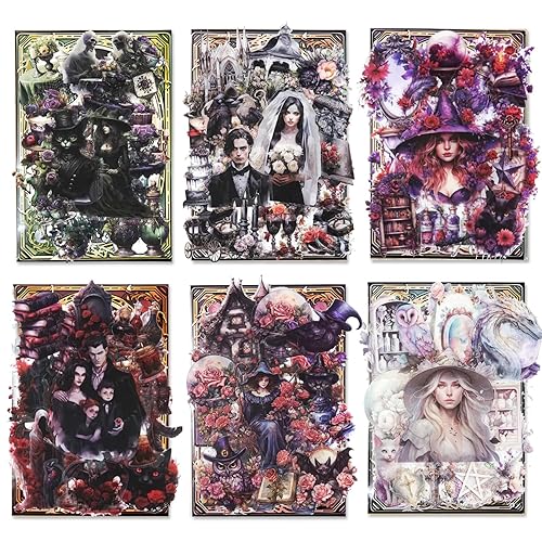 180Pcs Gothic Scrapbook Stickers Pack, MaehSab Vintage Aesthetic Mystery Witch Horror Stickers for Scrapbooking DIY Crafts, Halloween Decor