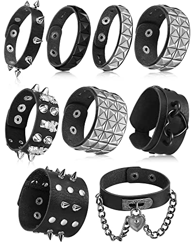 Throne | Chi | Hicarer 9 Pieces Spiked Studded Bracelet Black Leather ...