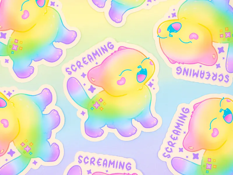 SCREAMING Cat Sticker ~ Screaming Crying Throwing Up Quote Stickers ~ Kawaii Matt Rainbow Pastel Kitty Decal ~ Chonky Kitty With Funny Quote