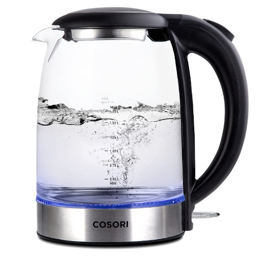 COSORI Electric Kettle with Stainless Steel Filter and Inner Lid, 1500W Wide Opening 1.7L Glass Tea Kettle & Hot Water Boiler, LED Indicator Auto Shut-Off & Boil-Dry Protection, BPA Free, Matte Black - Electric Glass Kettle Black
