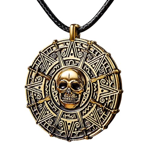 Spooktacular Creations Halloween Pirate Coin Necklace Pirate Skull Necklace for Men Women Kids Pirates Costume Accessories - Antique Bronze