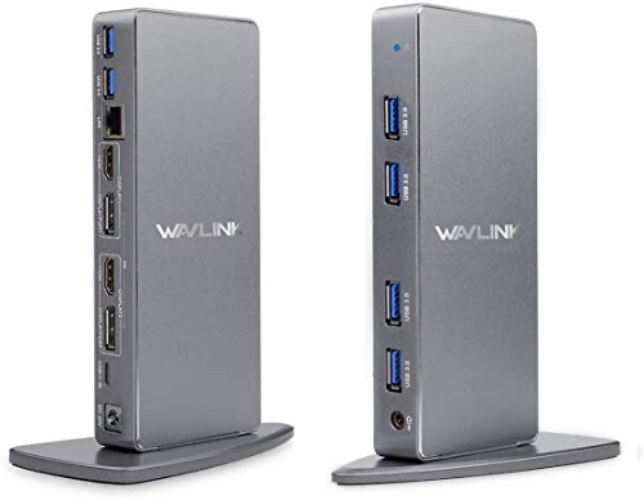 WAVLINK USB 3.0 Universal Docking Station, 14-in-1 Aluminum Ultra 5K Dual 4K HD Multiple-Display Adapter with 2 HDMI & DisplayPort, Ethernet, 6 USB 3.0, Audio, DC Jack for Desktop Laptop PC - 2 HDMI+2 DP