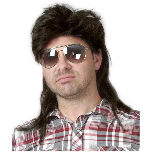 Baruisi 80s Men's Mullet Wig Black Cosplay Halloween Wig for Fancy Dress - black