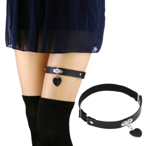 Gothic Heart Thigh Ring Garter - Black / Heart