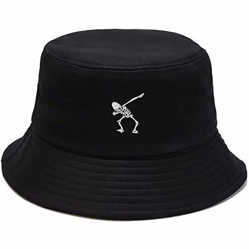 XYIYI Chapeau Seau Brodé Tendance Chapeau de Pêcheur Homme Femme - Taille unique - Crâne Squelette