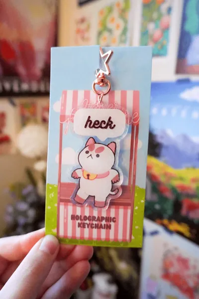 Puppycat Swear Rose Gold Keychain | Double-sided Clear Acrylic Holographic Glitter Keychain | Kawaii Cute Heck Gift Sparkle Charm