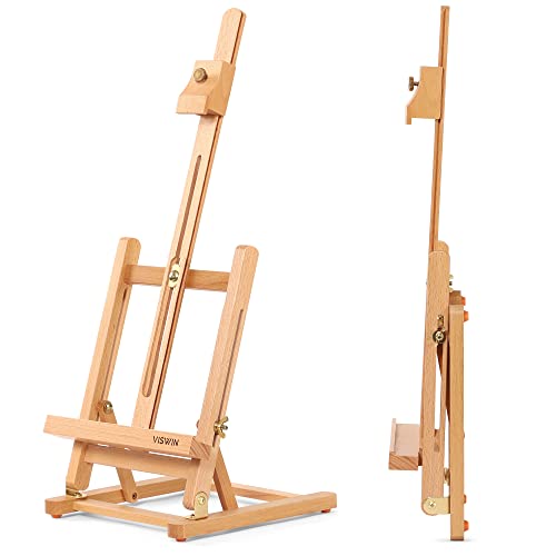 VISWIN 25"H Basic Tabletop H-Frame Easel, Hold Canvas up to 16", Adjustable Sturdy Beech Wood Desktop Art Easel, Portable Painting & Display Table Easel Stand for Adults, Beginners, Artists - Natural - Medium H frame Table Easel