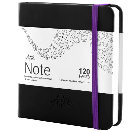 Articka Note Hardcover Sketchbook – Square Hardbound Sketch Journal – 4.5 x 4.5 Inch Art Book – 120 Pages with Elastic Closure – 180GSM Ultra Smooth Paper – Ideal for Pencils, Graphite, Charcoal, Pen - 4.5" x 4.5" - Black
