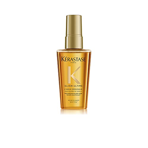 KERASTASE Elixir Ultime L'Huile Original Hair Oil | Hydrating Oil Serum to Smooth Frizz and Add Shine | Nourishes With Argan Oil, Camellia Oil & Marula Oil | For All Hair Types - 1.7 Fl Oz (Pack of 1)