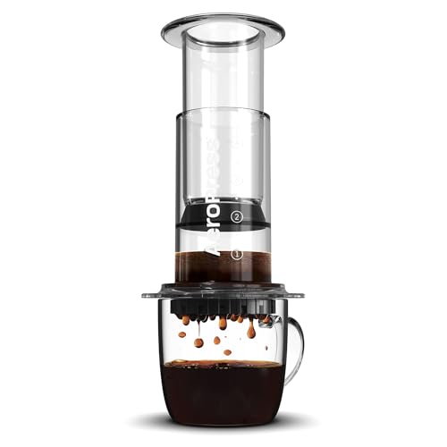 Aeropress Clear Coffee Press – 3 in 1 brew method combines French Press, Pourover, Espresso - Full bodied coffee without grit or bitterness - Small portable coffee maker for camping & travel - Clear