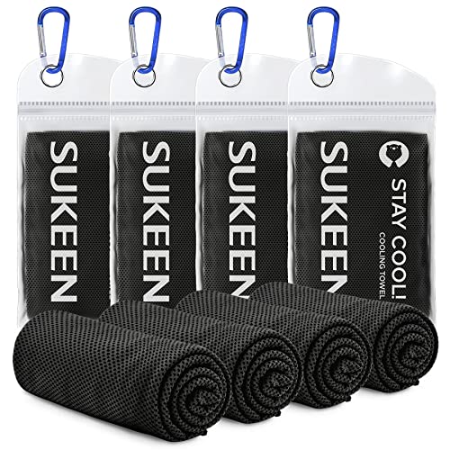 Sukeen [4 Pack Cooling Towel (40"x12"),Ice Towel,Soft Breathable Chilly Towel,Microfiber Towel for Yoga,Sport,Running,Gym,Workout,Camping,Fitness,Workout & More Activities - Black