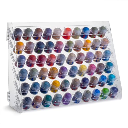 Plydolex Acrylic Paint Rack Organizer with 60 Holes Suitable for Citadel Paints and Others - Wall-Mounted Paint Rack Ideal for Paint Storage of Miniature Paint Sets - Acrylic - 60 Holes Citadel