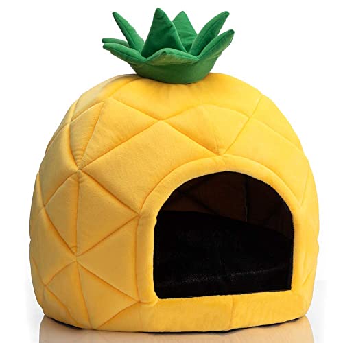 Hollypet Cozy Pet Bed, Warm Cave Nest Sleeping Bed Pineapple Shape Puppy House for Cats, Yellow - Yellow
