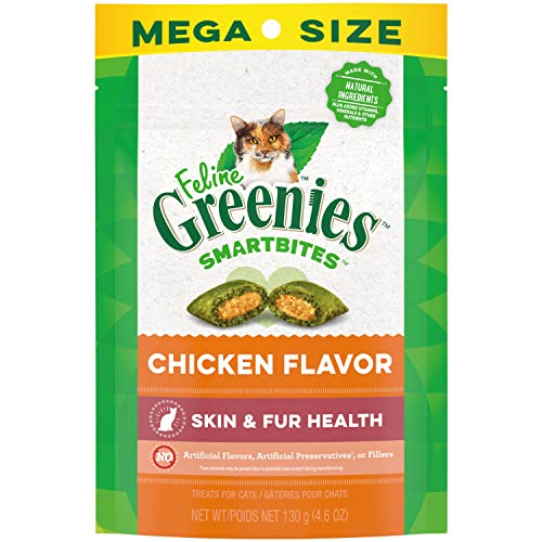 FELINE GREENIES SMARTBITES Skin & Fur Crunchy and Soft Natural Cat Treats, Chicken Flavor, 4.6 oz. Pack - Adult - Chicken - 4.6 Ounce (Pack of 1)