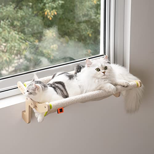 MEWOOFUN Cat Window Perch Lounge Mount Hammock Window Seat Bed Shelves for Indoor Cats No Drilling No Suction Cup (Large Beige) - Large Beige