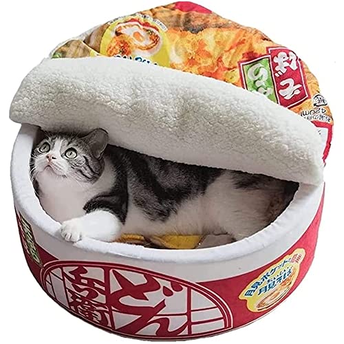 Ramen Noodle Cat Bed,Dog Bed,Cute cat Bed,Keep Warm and Super Soft Creative Pet Nest,cat beds for Indoor Cats,Removable Washable Cushion,Dog Cat Bed for Small Medium Large Dogs and Cats (Large, Red) - Large - Red