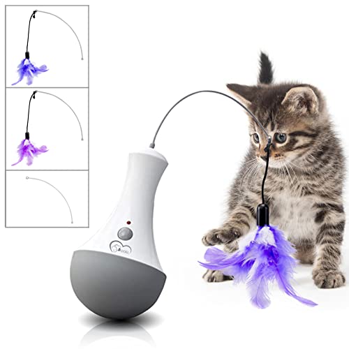 TOPETZON Interactive Cat Toys for Indoor Cat Feather Toys,Automatic Pet Exercise Toys,Electronic Motion/Moving Tumbler Cat Toys for Play Cats/Kitten, Battery Powered, Cat Wobble Toy as Cat Gifts - cat toys