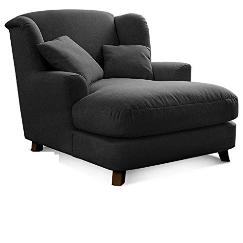 Cavadore XXL-Sessel Assado / Großer Polstersessel mit Holzfüßen und großer Sitzfläche / Inkl. 2 Zierkissen / 109 x 104 x 145 / Flachgewebe Dunkelgrau - XXL-Sessel, Strukturstoff - Grau