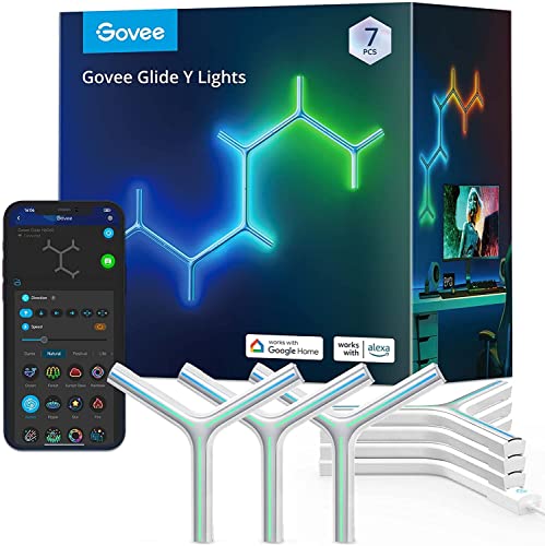Govee Glide Y Lights, RGBIC LED Gaming Lights, Smart Home DIY Kreative Deko Lights mit Musik Sync & 40+ Szenenmodi, Wi-Fi Wandleuchten für Wohnen, Schlafzimmer, 7er Pack