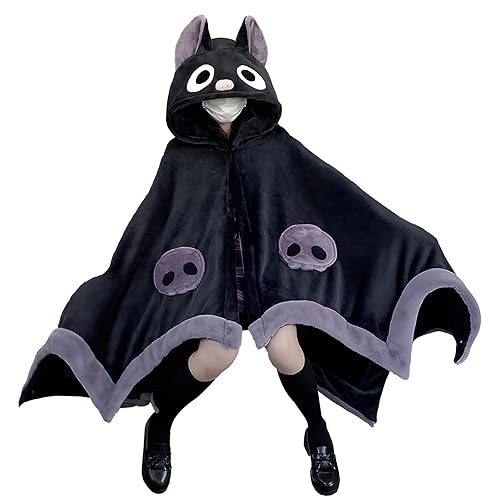 Cute Bat Blanket Hoodie, Wearable Bat Blanket Adult for Halloween Cosplay, Soft Hooded Bat Cape for Women - Bat