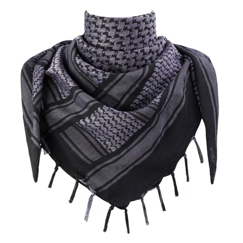 Explore Land Cotton Shemagh Tactical Desert Scarf Wrap - Black and Shark Purple - One Size
