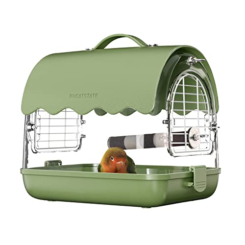 BUCATSTATE Bird Carrier Backpack with Perch, Transparent Travel Bird Cage Bag Lightweight with Shade Cover, Visible Window for Parrots, Small Cockatiels, Budgie and Other Similar Size Birds - Green