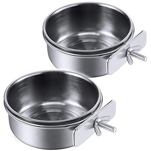 PINVNBY Parrot Feeding Cups Birds Food Dish Stainless Steel Parrot Feeders Water Cage Bowls with Clamp Holder for Cockatiel Conure Budgies Parakeet Parrot Macaw Small Animal Chinchilla Pack of 2 - 2 PCS Single screw ( S )
