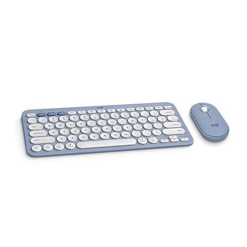 Logitech Pebble 2 Combo for Mac, Wireless Keyboard and Mouse, Slim, Quiet and Portable, Customizable, Bluetooth Mouse and Keyboard, Easy-Switch, for macOS, iPadOS - Tonal Blue - Blue - Combo