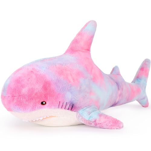 MorisMos Giant Shark Stuffed Animal, Chubby Shark Pillow Baby Shark Plush Toy Shark Toys Cute Stuffed Shark Plush Big Shark Plush Pillow for Kids, Purple, 40in - XX-Large - Tie-dye Pink