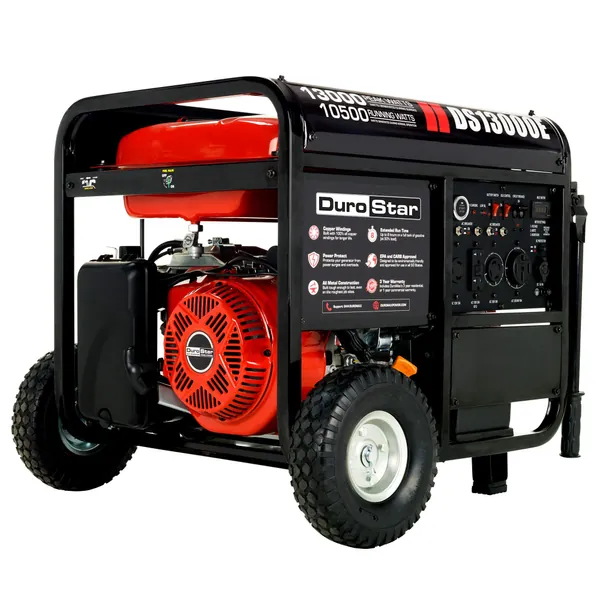 DuroMax DS13000E Gas Powered Portable Generator-13000 Watt Electric Start-Home Back Up & RV Ready, 50 State Approved, Red/Black - DS13000E