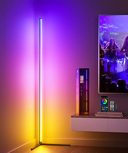 Ydene Lampada de Pie Salon 165cm, LED RGB Regulable Luz Ambiental de Esquina con Control Remoto y APP 16 Millones de Colores Sincronización Musical para Dormitorio Juegos. - Bluetooth