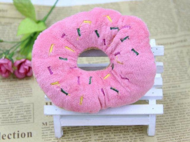 13cm Pet Dog Puppy Cat Donut Tugging Chew Squeaker Quack Sound Play - Pink