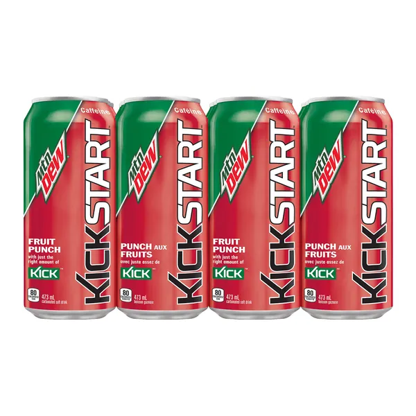 Mountain Dew Kickstart Fruit Punch Carbonated Soft Drink, 473 mL Cans, 12 Pack - Fruit Punch