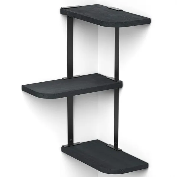Love-KANKEI Corner Shelf Wall Mount of 3 Tier Rustic Wood Floating Shelves for Bedroom Living Room Bathroom Kitchen Office and More Black - Black
