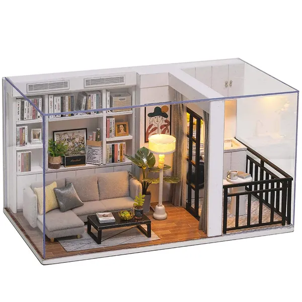 CUTEBEE Dollhouse Miniature with Furniture, DIY Wooden Dollhouse Kit Plus Dust Proof , 1:32 Scale Creative Room Idea (Vitality Life) - Vitality Life