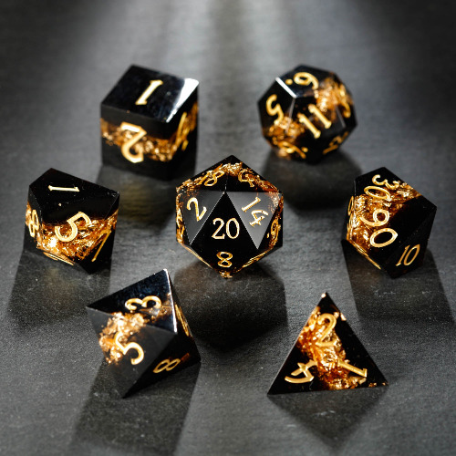 Black Goldleaf DnD D&D Dice Set | 11 Dice Set