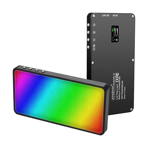 RGB Luce LED, Andoer LED RGB portatile Luce di Riempimento video, Luci Dimmerabile 3000K-6500K, schermo OLED, 4500mAh, Cavo Tipo-C Incluso