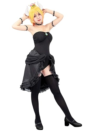 C-ZOFEK Women's Bowsette Cosplay Costume Black Dress with Accessories - Large