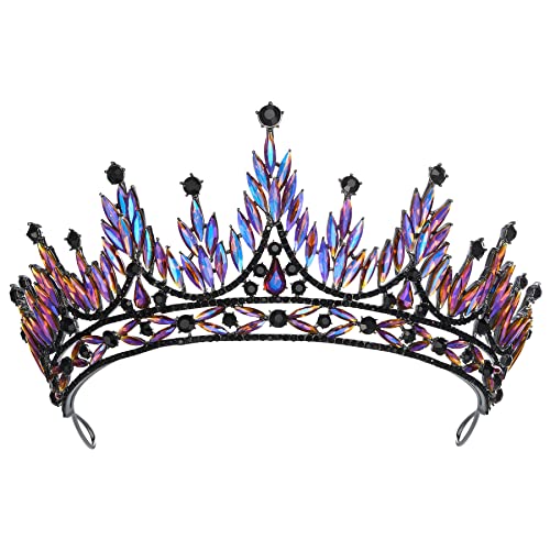 SWEETV Tiaras and Crowns for Women, Wedding Tiara for Bride, Rhinestone Queen Crown, Crystal Costume Hair Accessories for Birthday Prom Quinceanera Celebration - Black Iridescent