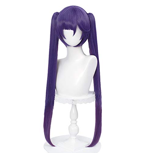 SL Purple Pigtails Wig for Mona Cosplay Costume Anime Lavender Straight Hair Wigs with Separated Pigtails + Cap - Long - Purple Mona