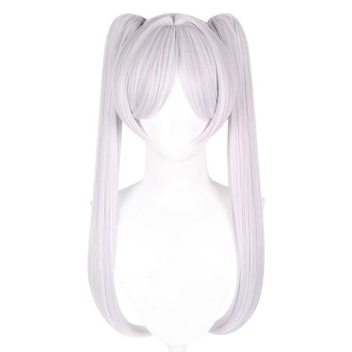 Shqncoh Anime Sousou no Frieren Frieren Beyond Journey's End Elf Frieren Wig Silver Long Clip on Twin Pigtails Party Hair Halloween Cosplay Props Accessory - Silver