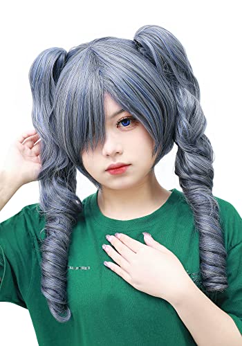 DAZCOS Anime Cosplay Wig Goth Cute Loli Curly Long Hair with Two Pigtails (Gray) - Gray