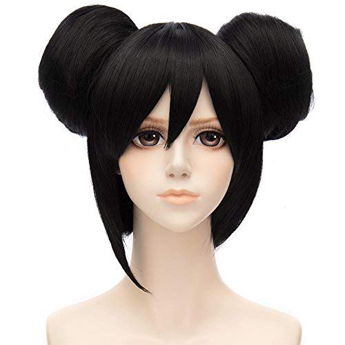 PLUSKER 30cm/11.8inch Women Short Black with Two Detachable Buns Anime Wig for Love Live! Nico Yazawa Cosplay Costume Party Synthetic Hair Wigs
