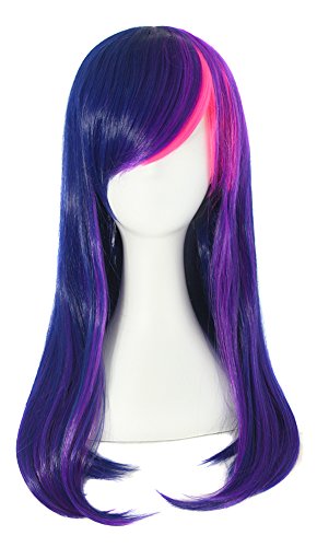 MapofBeauty 24"/60cm Side Bangs Stylish Long Great Wavy Curly Cosplay Party Wig (Mixed Purple/Pink)