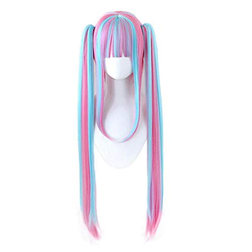 Xingwang Queen Anime Cosplay Wig Pink Blue Clip on Double 90 cm Long Ponytails Women Girls' Party Wigs - Pink Blue