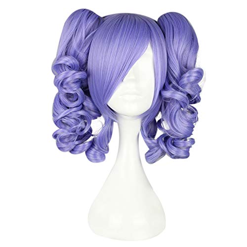 Filuckyve 13" Short Curly Clip on Ponytails Cute Anime Cosplay Wigs Japanese Fiber Synthetic Wig With 2 Ponytails Women Wigs Halloween Party(Purple) - Purple