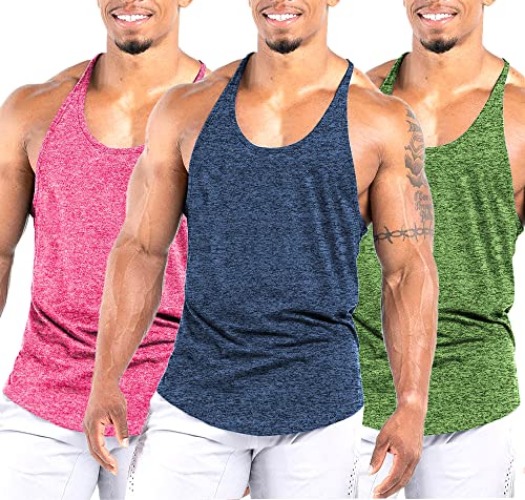 Agilelin Men's Workout Stringer Tank Tops Athletic Quick Dry Y-Back Tops Bodybuilding Muscle Shirts for Gym（1 Or 3 Pack） - Medium - Blue/Pink/Green
